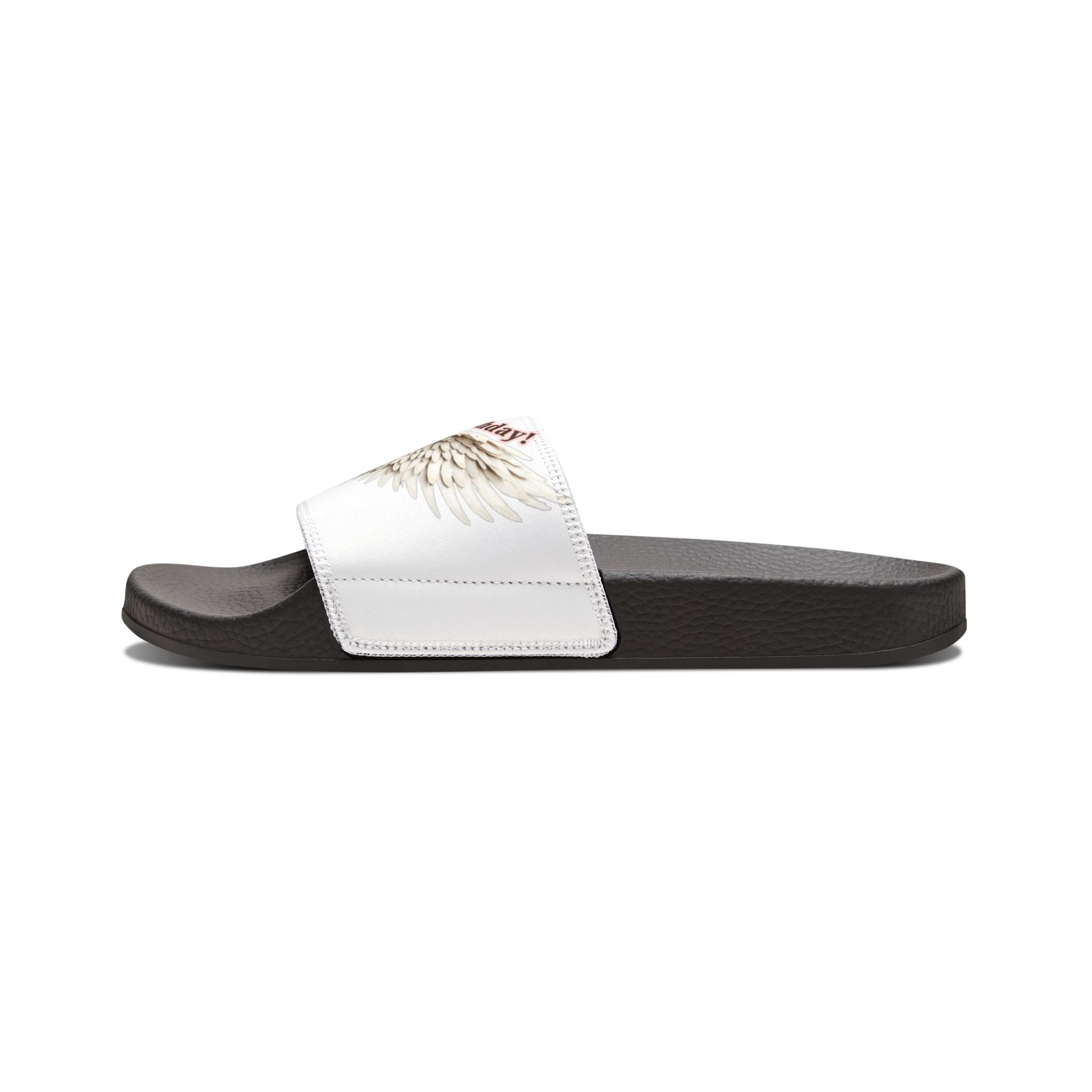 Youth Slide Sandals — "Happy Birthday" Feather Wings Design