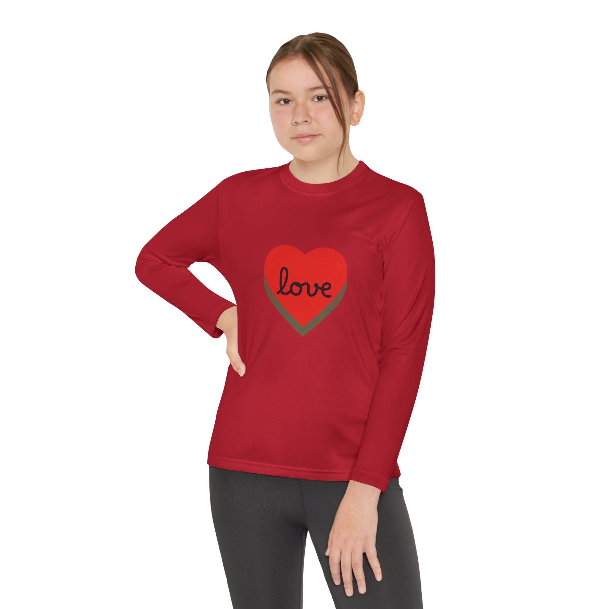Youth Long Sleeve Tee — Red Heart "love" Graphic