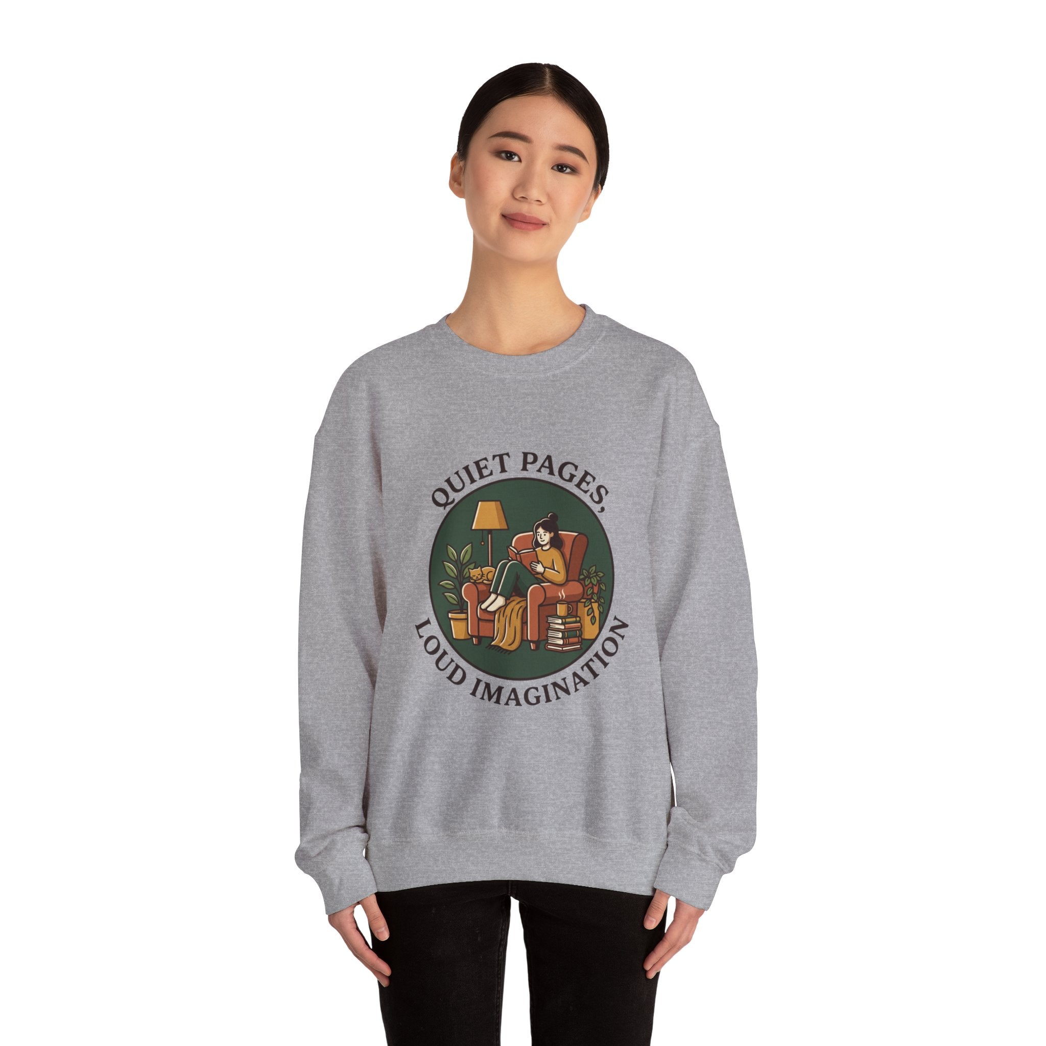 Quiet Pages Loud Imagination Crewneck Sweatshirt | Bookish Cozy Reading, Library Aesthetic