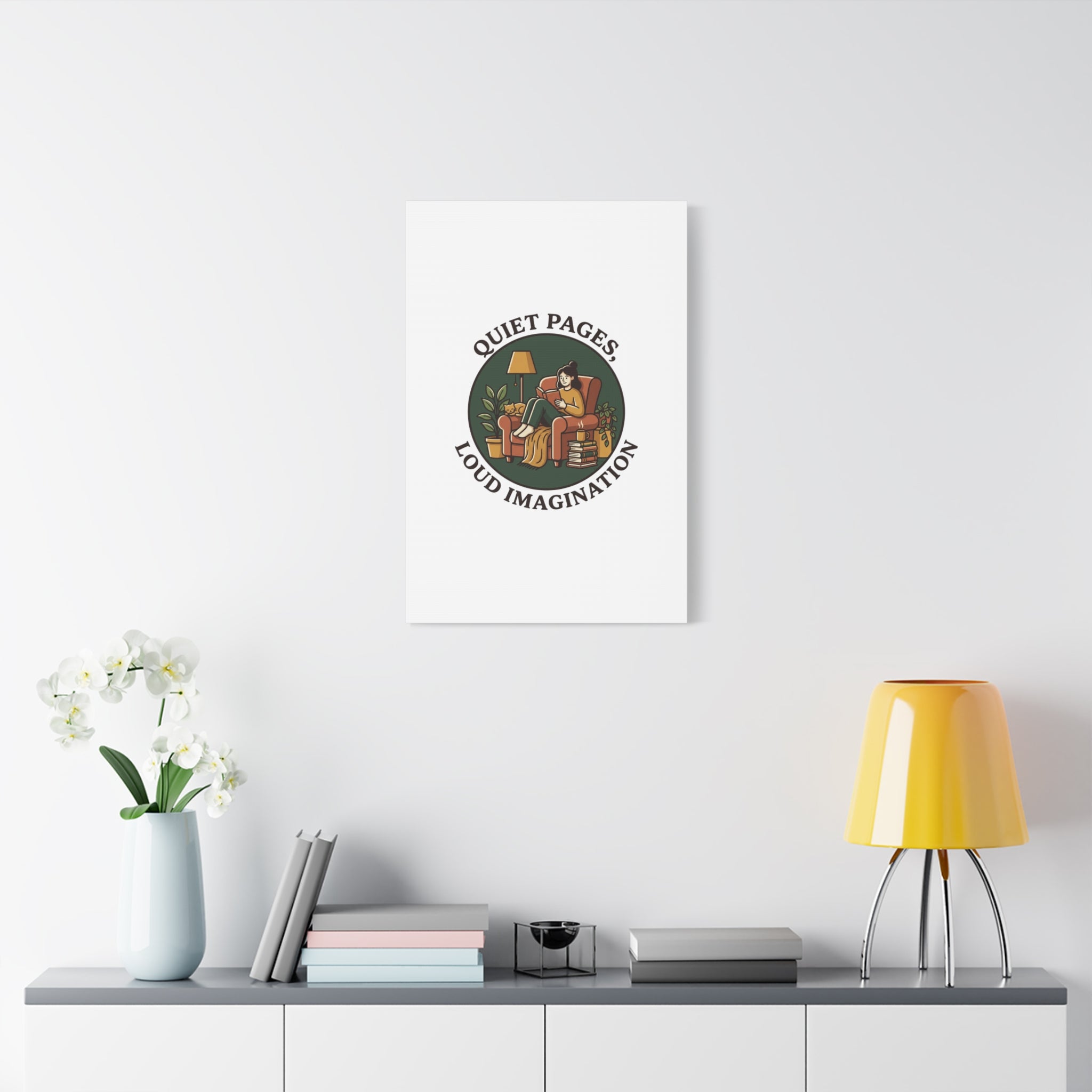 Quiet Pages Loud Imagination Canvas | Book Lover, Cozy Reading, Library Aesthetic