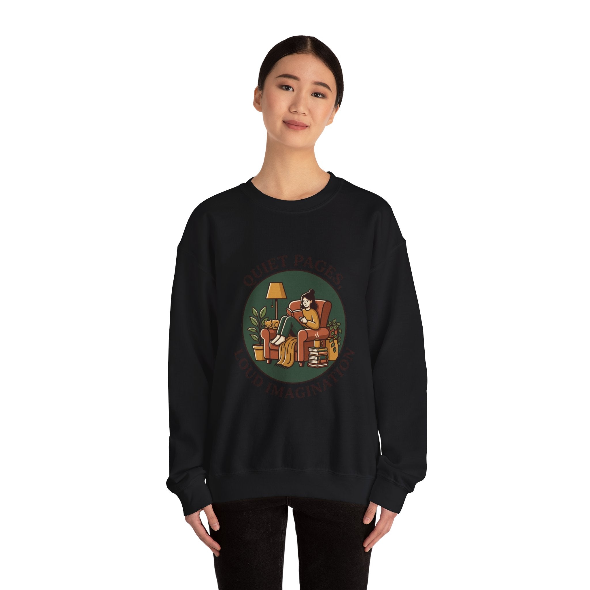 Quiet Pages Loud Imagination Crewneck Sweatshirt | Bookish Cozy Reading, Library Aesthetic