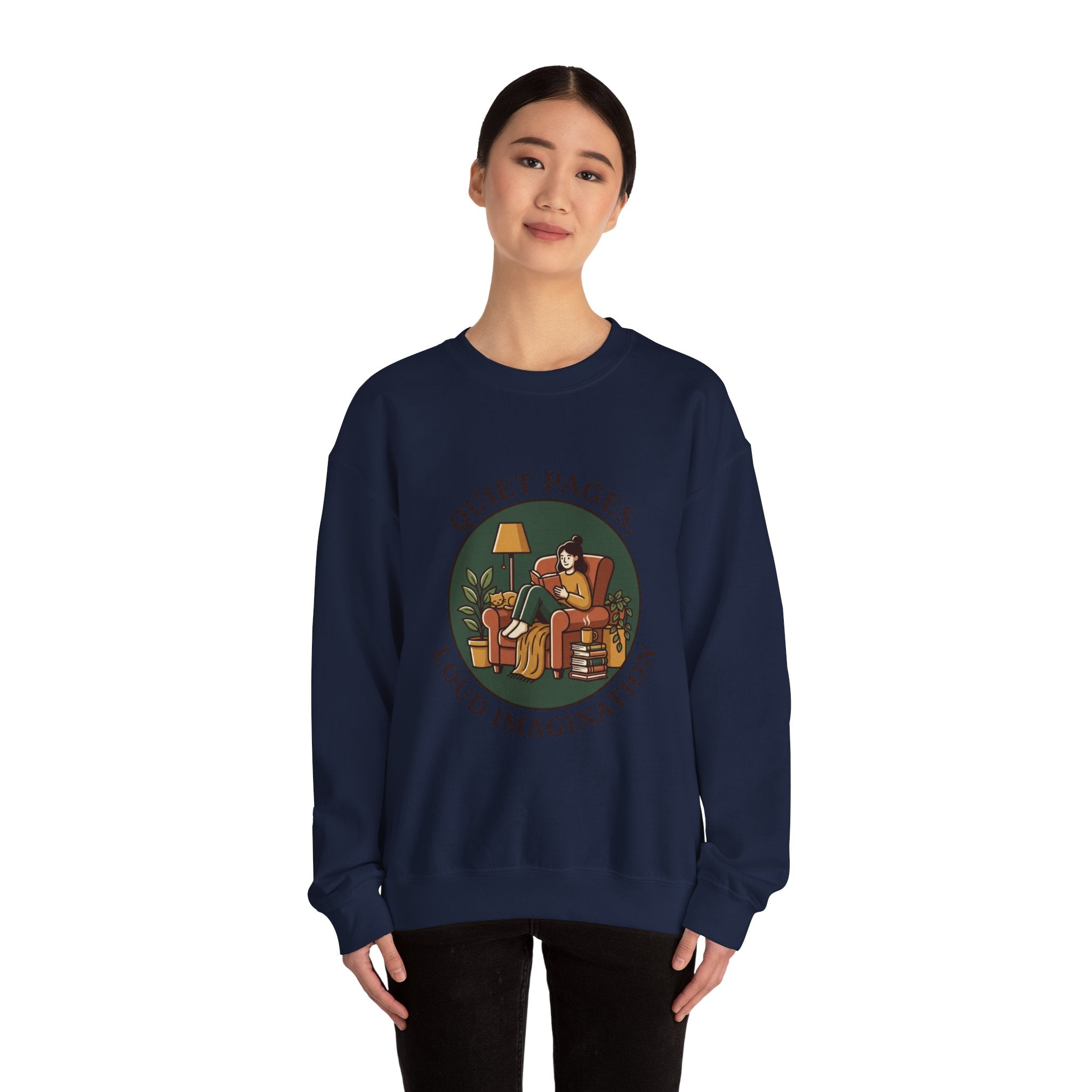 Quiet Pages Loud Imagination Crewneck Sweatshirt | Bookish Cozy Reading, Library Aesthetic