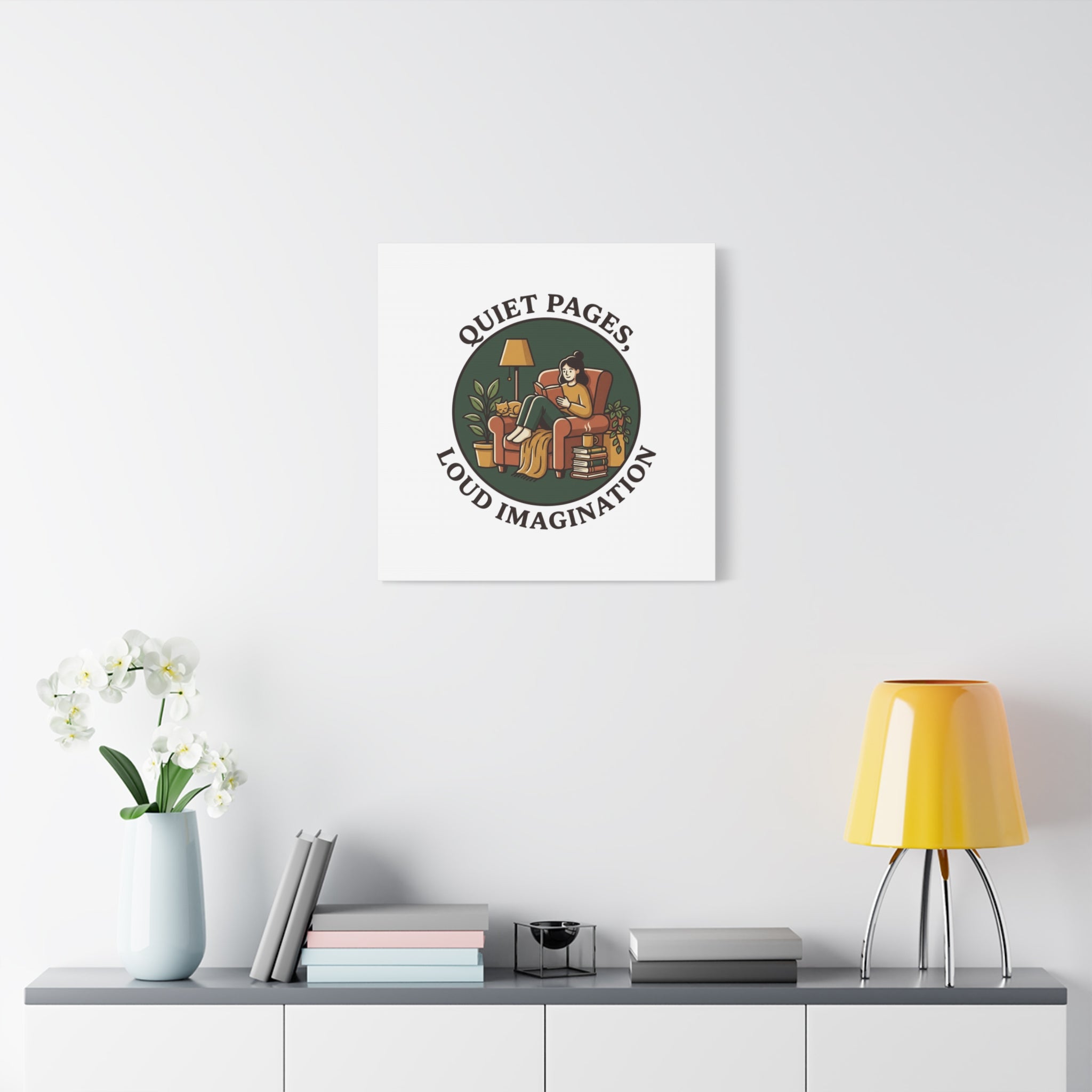 Quiet Pages Loud Imagination Canvas | Book Lover, Cozy Reading, Library Aesthetic