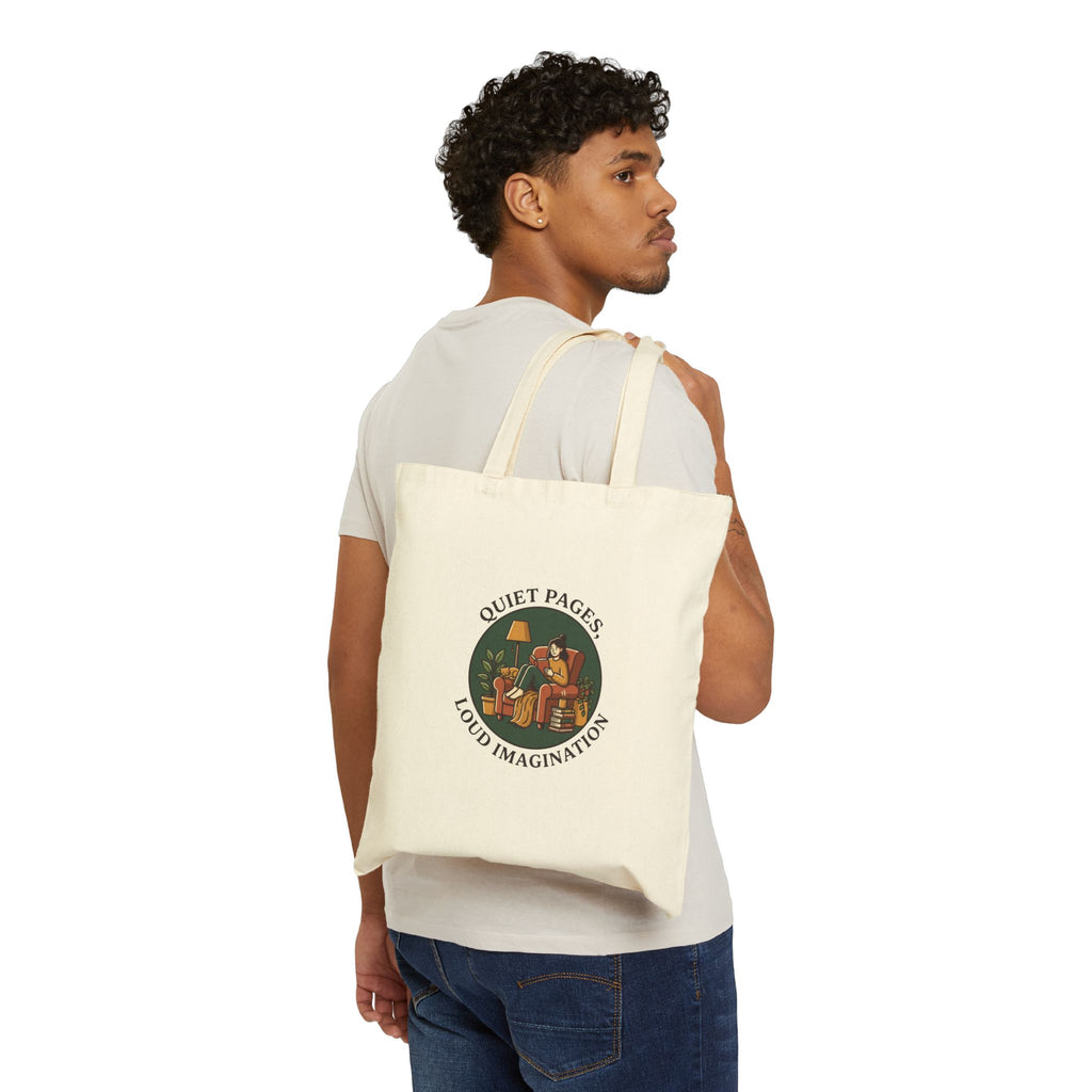 Quiet Pages Loud Imagination Tote | book lover, cozy reading, library aesthetic