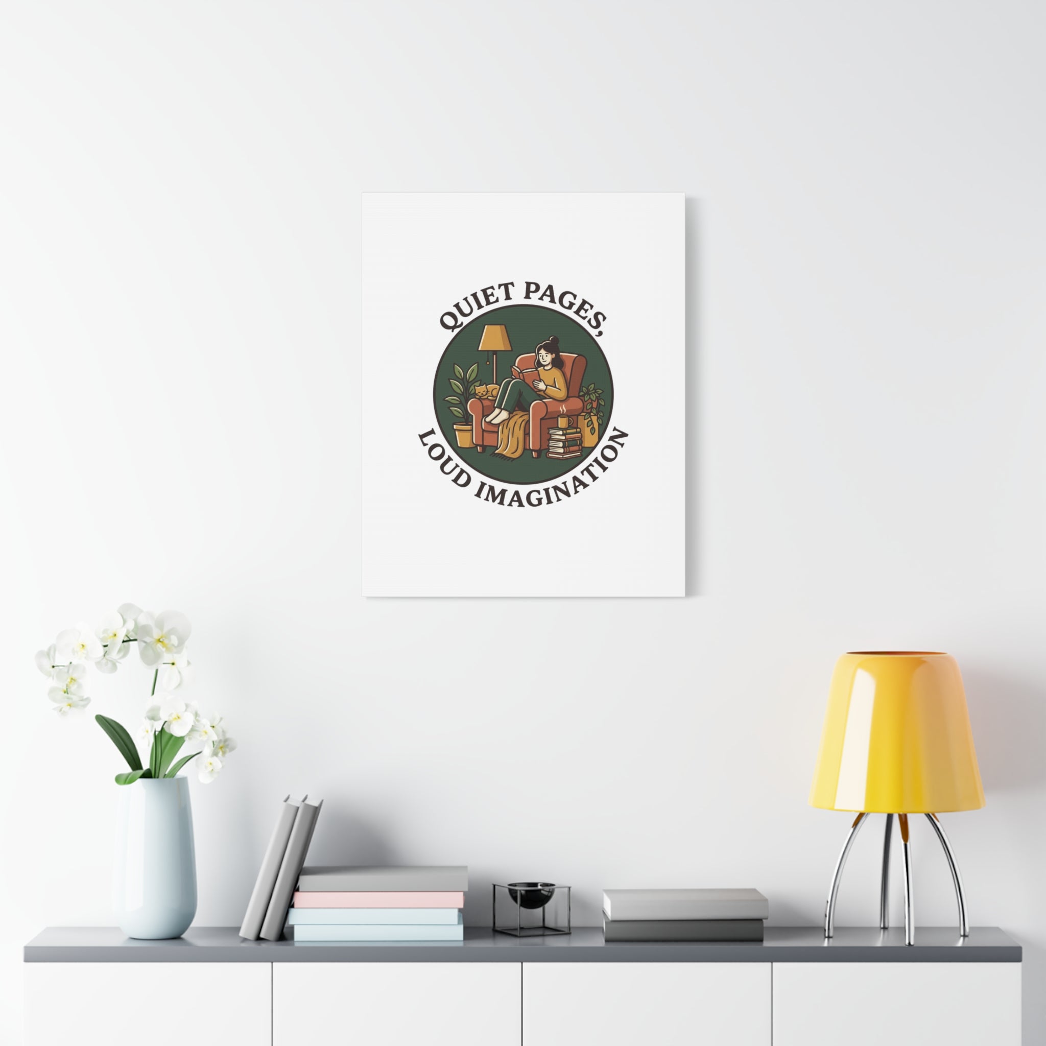 Quiet Pages Loud Imagination Canvas | Book Lover, Cozy Reading, Library Aesthetic