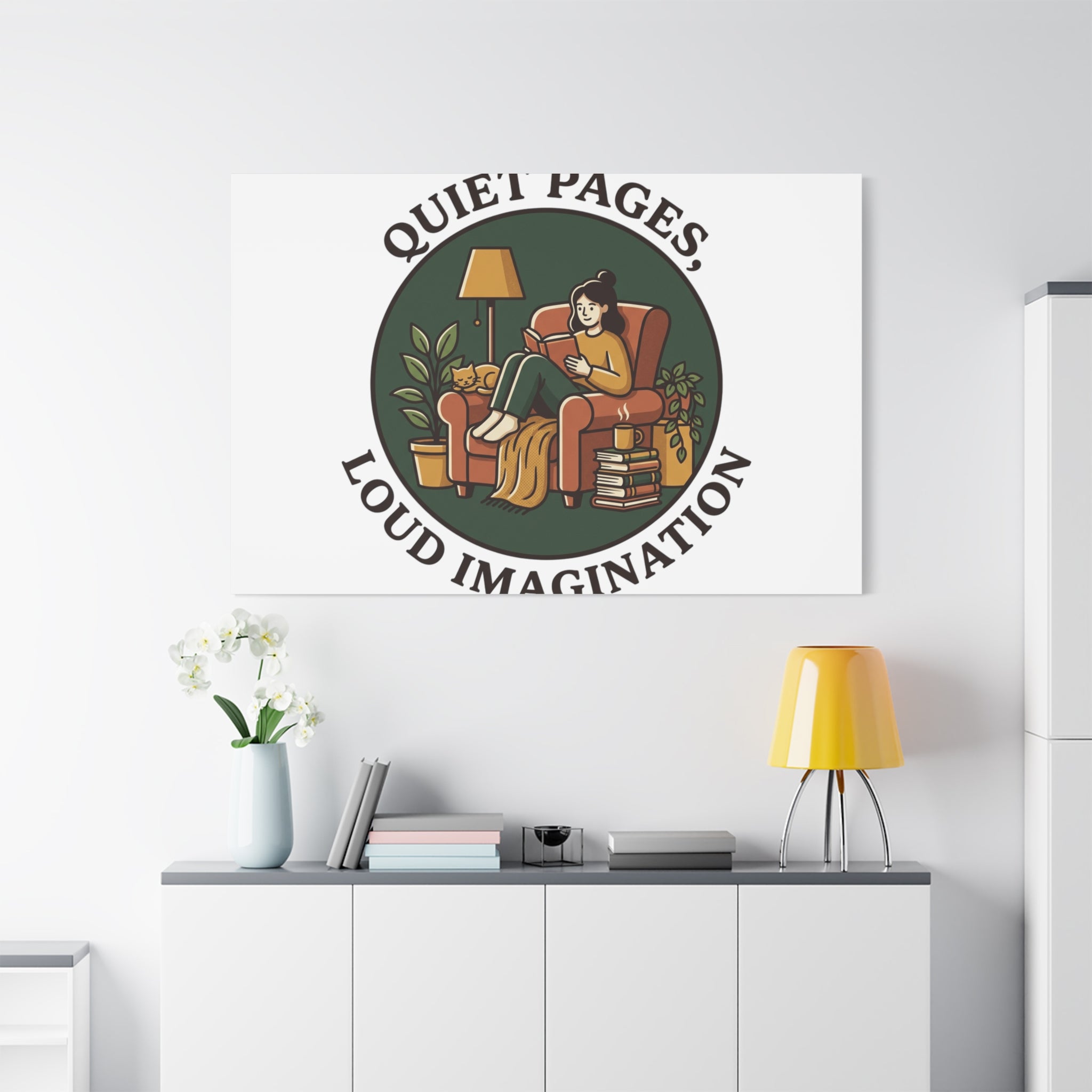 Quiet Pages Loud Imagination Canvas | Book Lover, Cozy Reading, Library Aesthetic