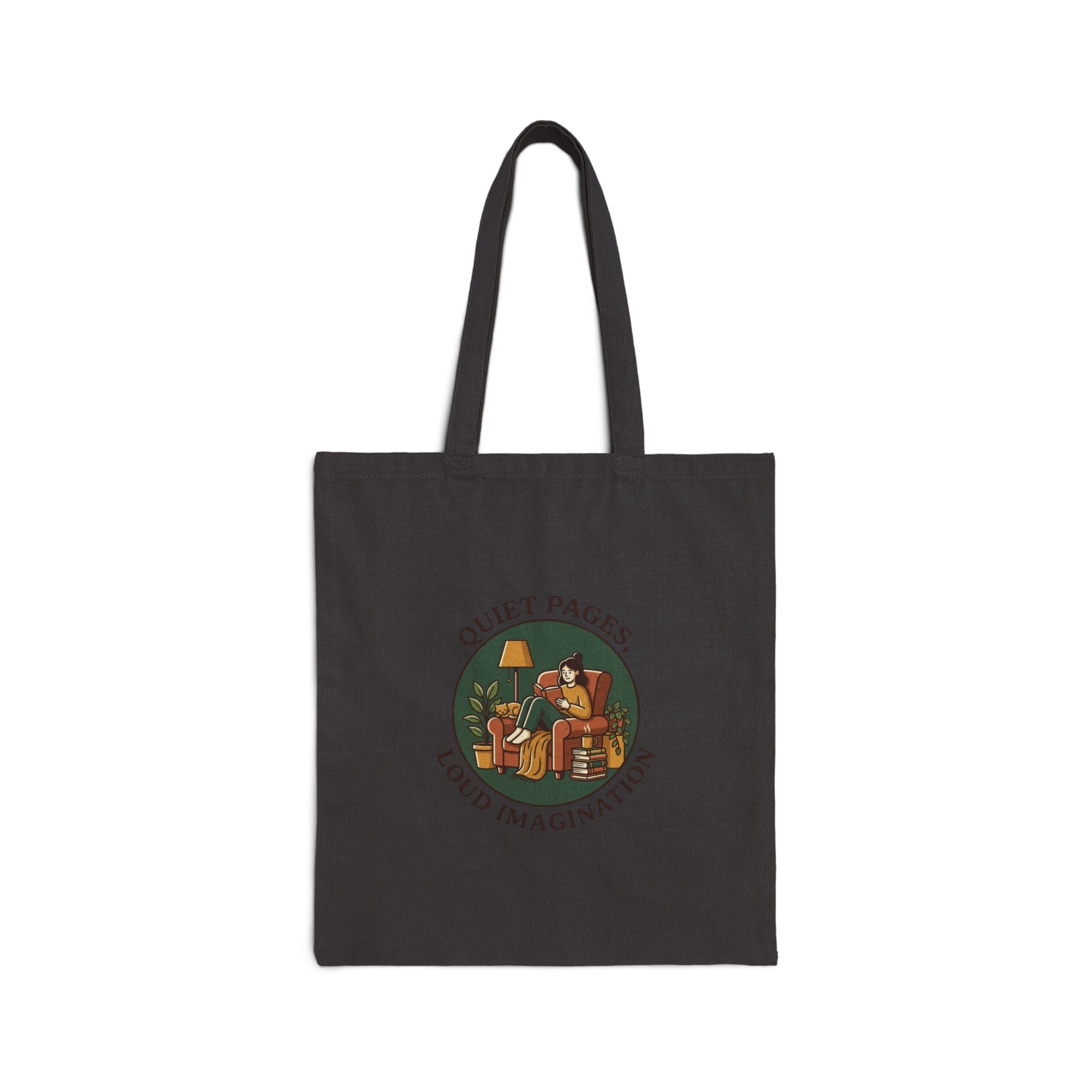 Quiet Pages Loud Imagination Tote | book lover, cozy reading, library aesthetic
