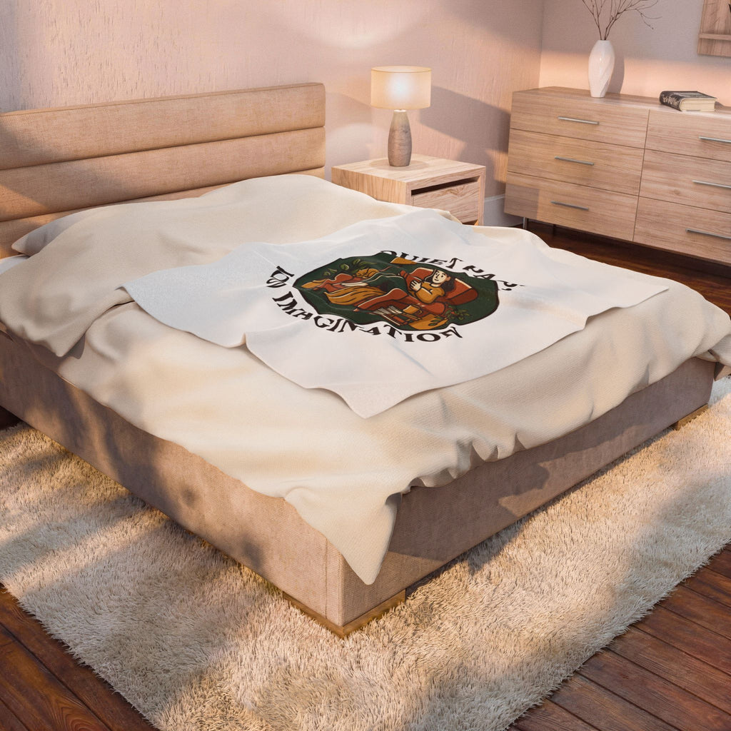 Quiet Pages Loud Imagination Velveteen Plush Blanket | Book Lover, Cozy Reading