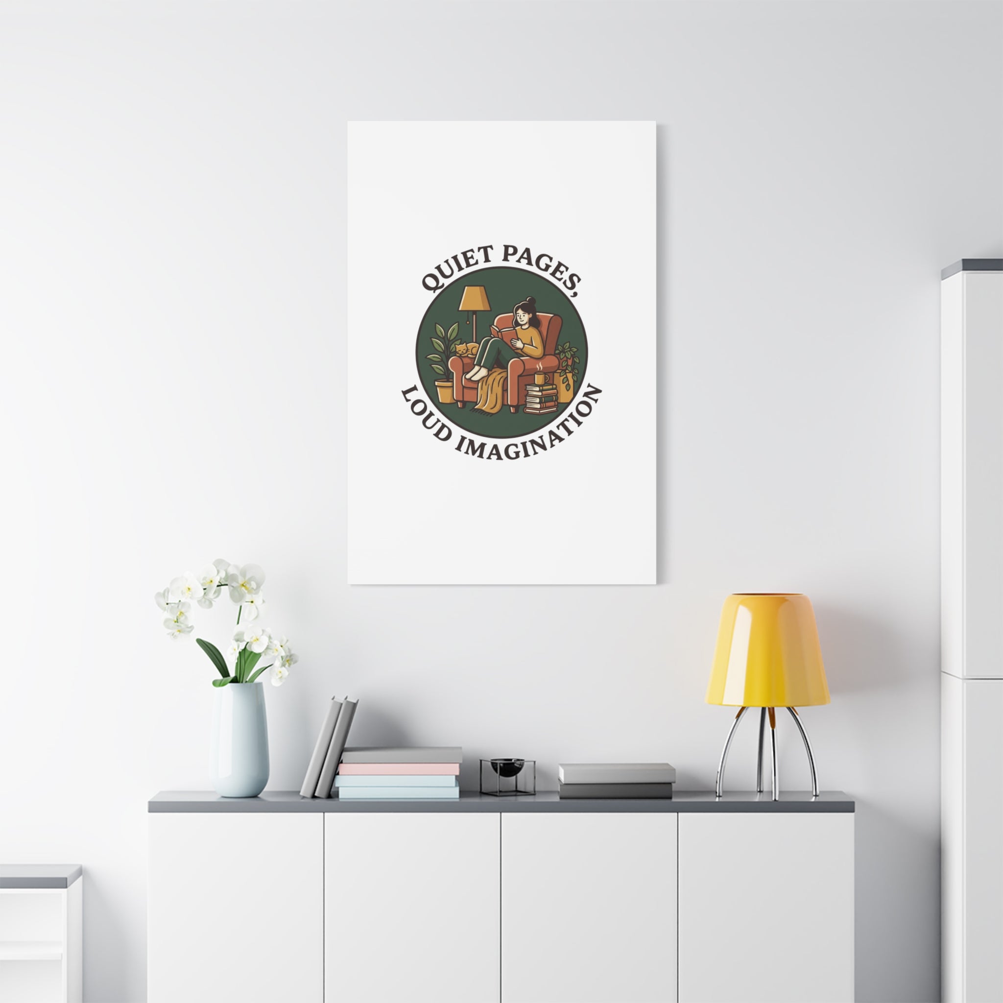 Quiet Pages Loud Imagination Canvas | Book Lover, Cozy Reading, Library Aesthetic