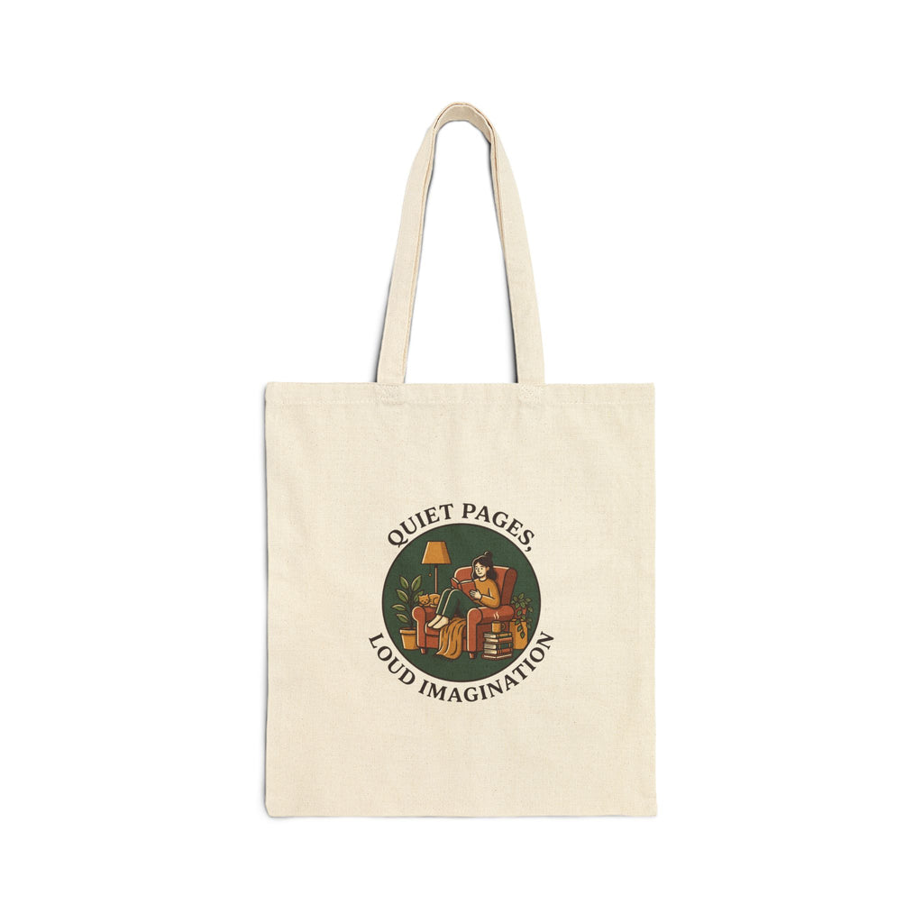 Quiet Pages Loud Imagination Tote | book lover, cozy reading, library aesthetic