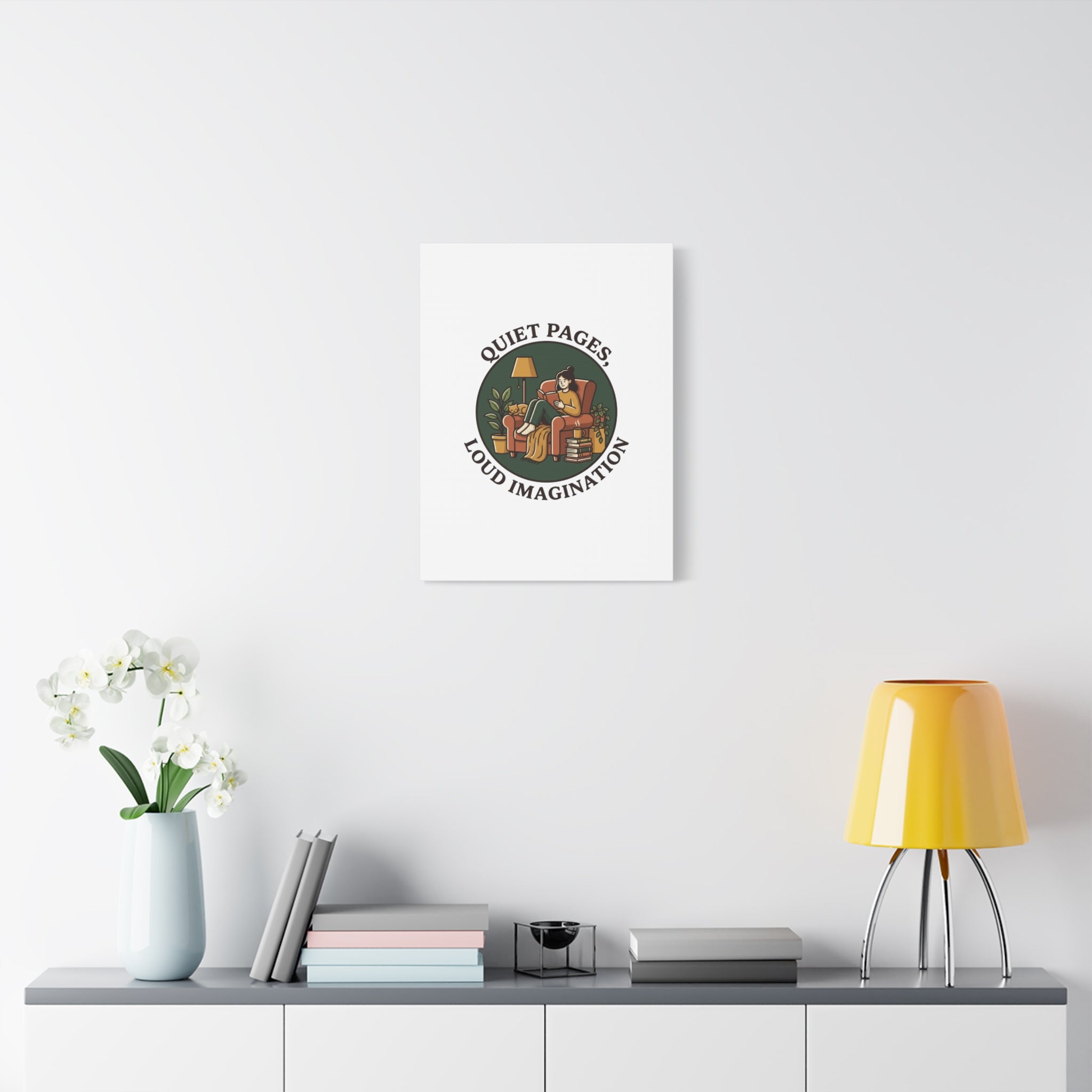 Quiet Pages Loud Imagination Canvas | Book Lover, Cozy Reading, Library Aesthetic