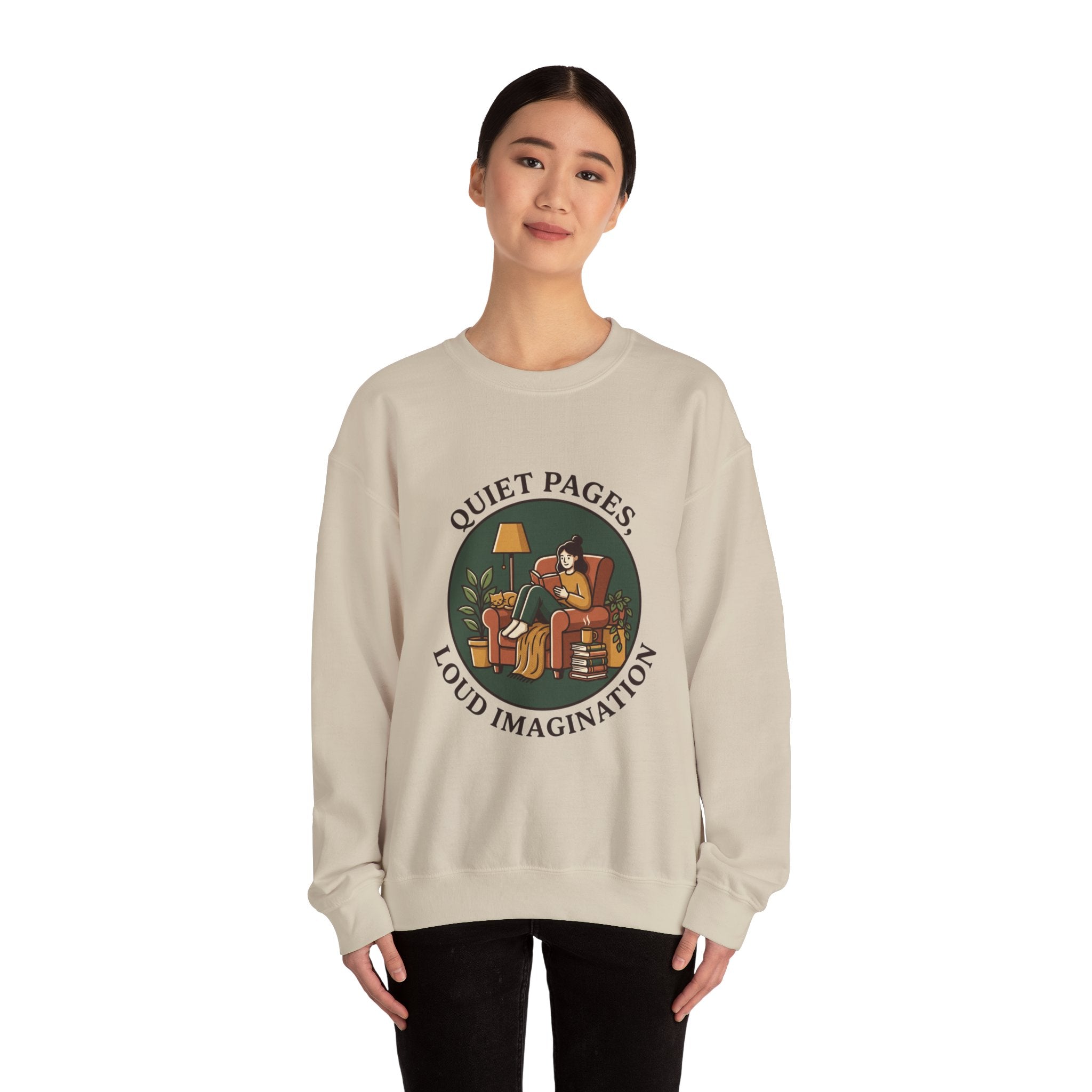 Quiet Pages Loud Imagination Crewneck Sweatshirt | Bookish Cozy Reading, Library Aesthetic