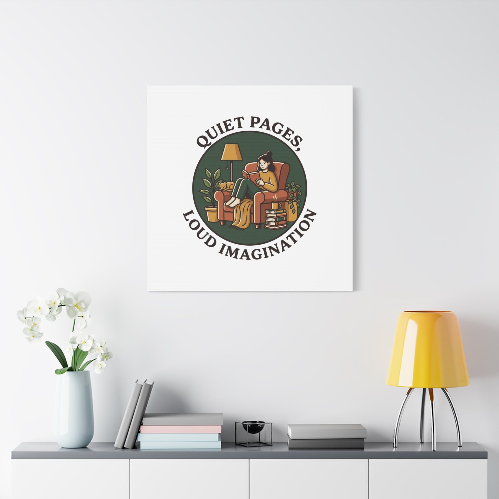Quiet Pages Loud Imagination Canvas | Book Lover, Cozy Reading, Library Aesthetic