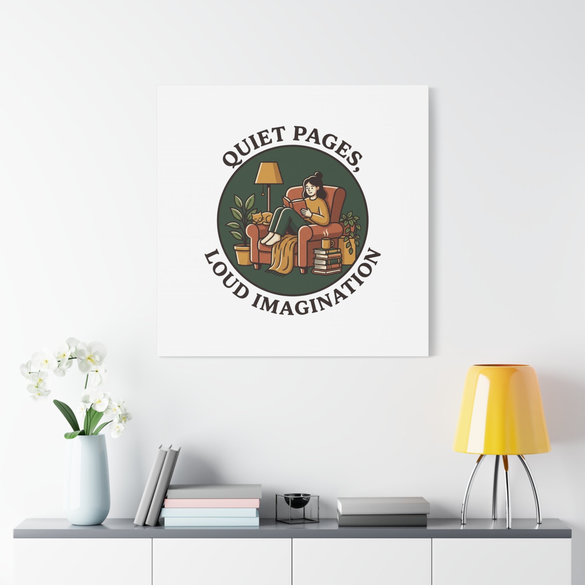 Quiet Pages Loud Imagination Canvas | Book Lover, Cozy Reading, Library Aesthetic