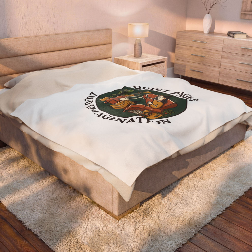 Quiet Pages Loud Imagination Velveteen Plush Blanket | Book Lover, Cozy Reading