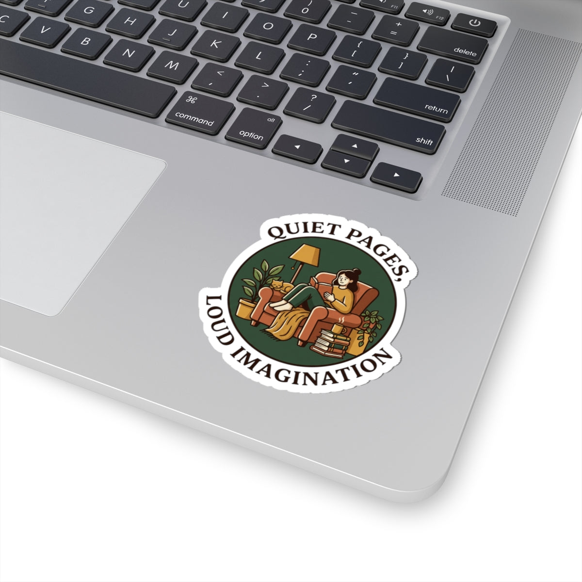 Quiet Pages Loud Imagination Kiss-Cut Stickers | book lover, cozy reading, library aesthetic