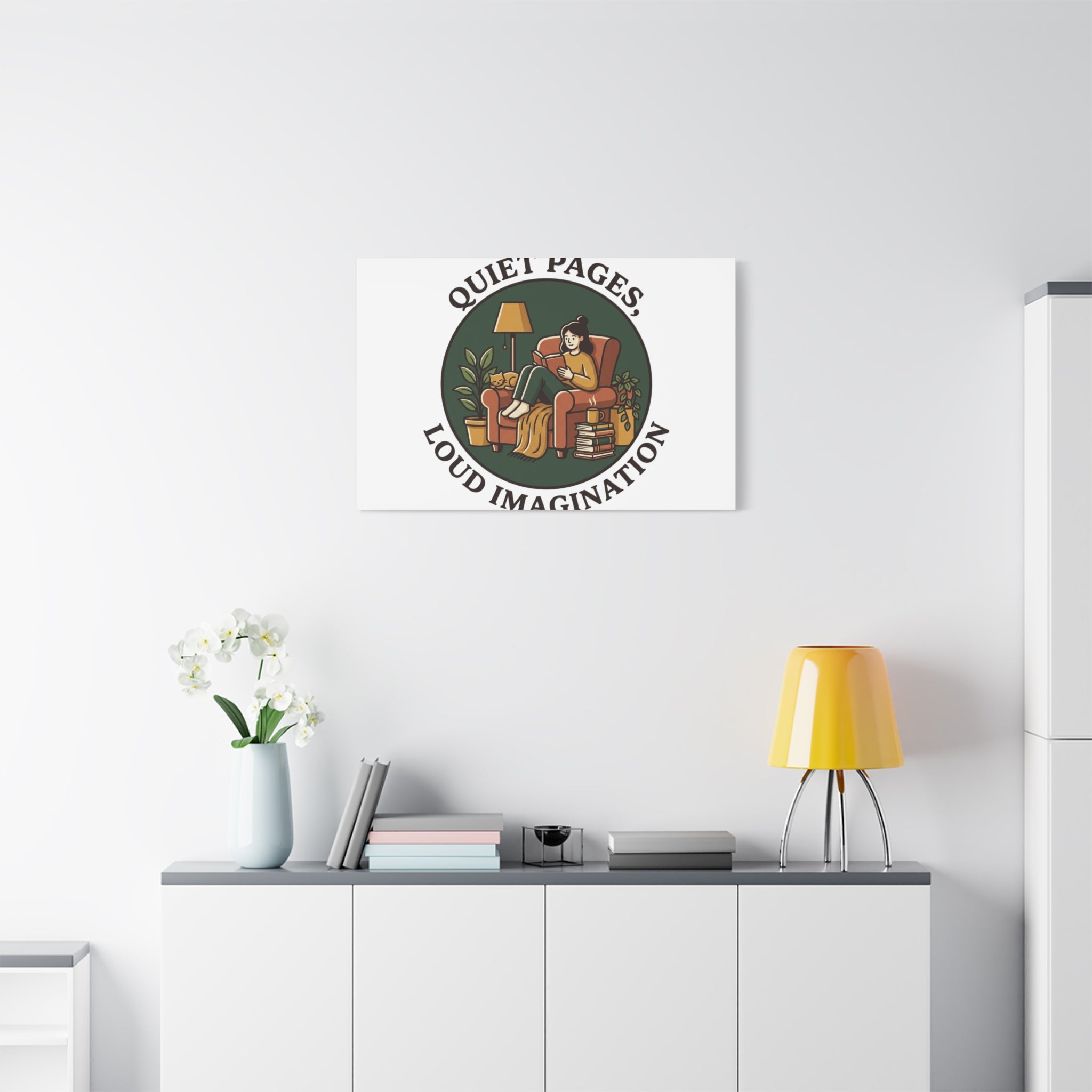 Quiet Pages Loud Imagination Canvas | Book Lover, Cozy Reading, Library Aesthetic