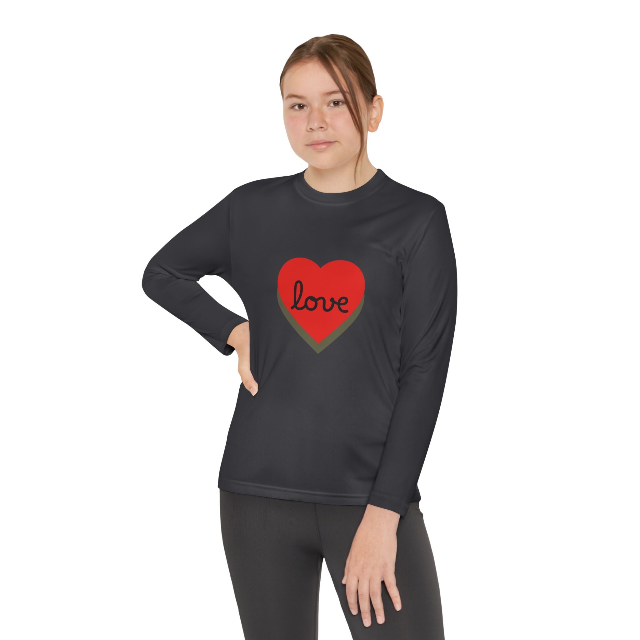 Youth Long Sleeve Tee — Red Heart "love" Graphic