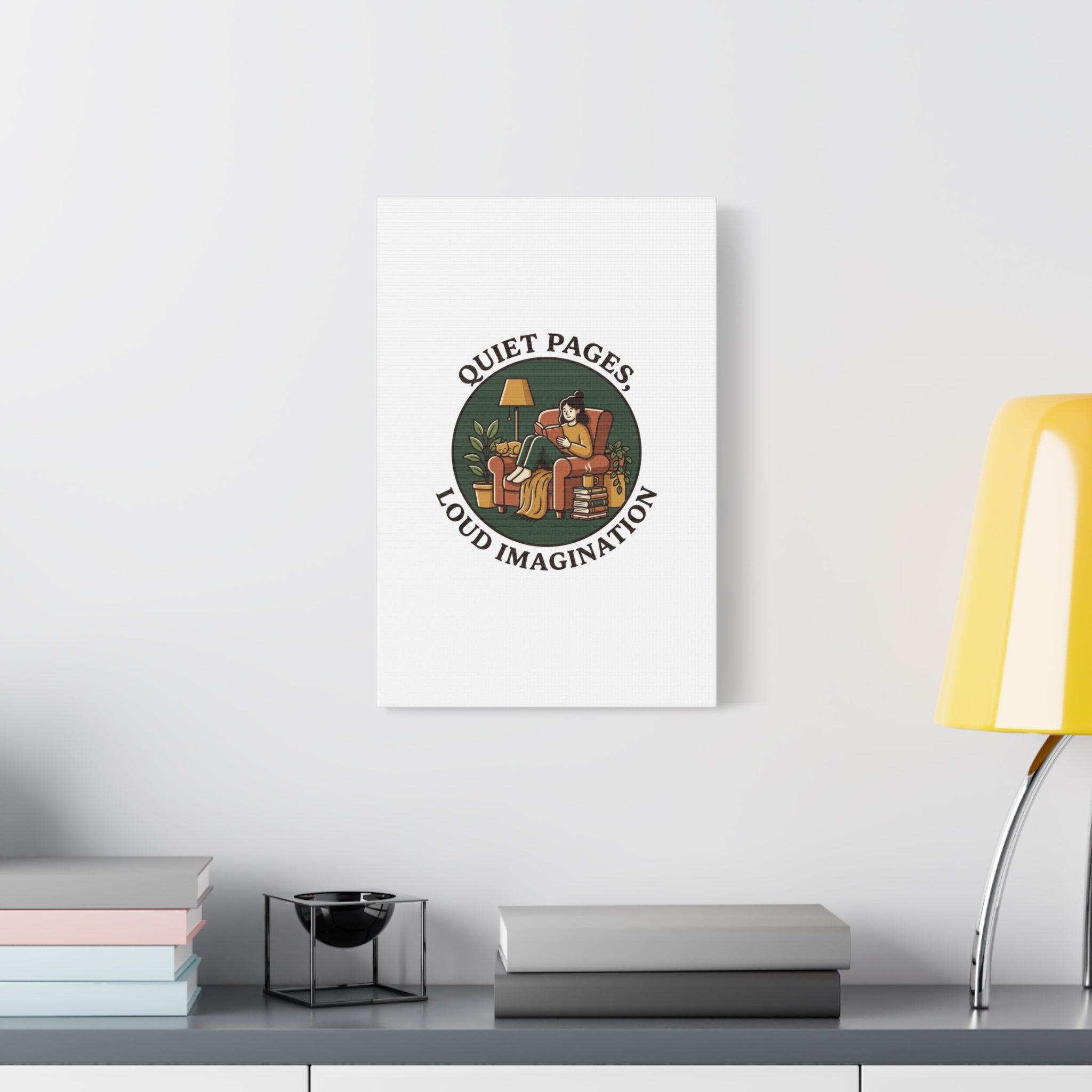 Quiet Pages Loud Imagination Canvas | Book Lover, Cozy Reading, Library Aesthetic