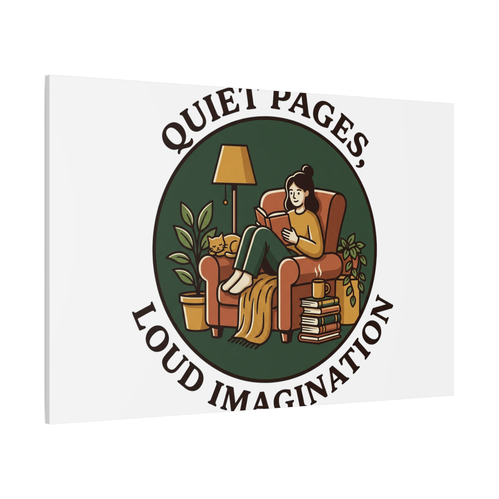 Quiet Pages Loud Imagination Canvas | Book Lover, Cozy Reading, Library Aesthetic