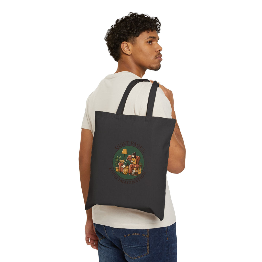 Quiet Pages Loud Imagination Tote | book lover, cozy reading, library aesthetic