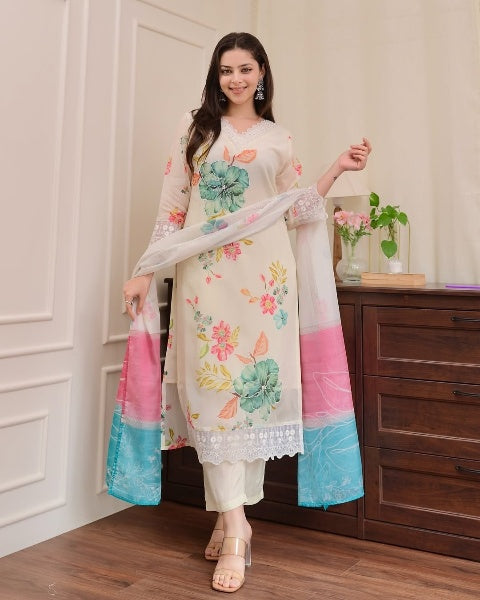 Madhuri — Nylon Taby Sequence Embroidery Kurti Set with Dupatta