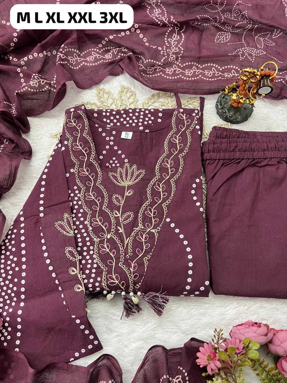NEW ARRIVAL ✨ Elegant Bandhani Kurta Set — Pure Cotton with Dupatta