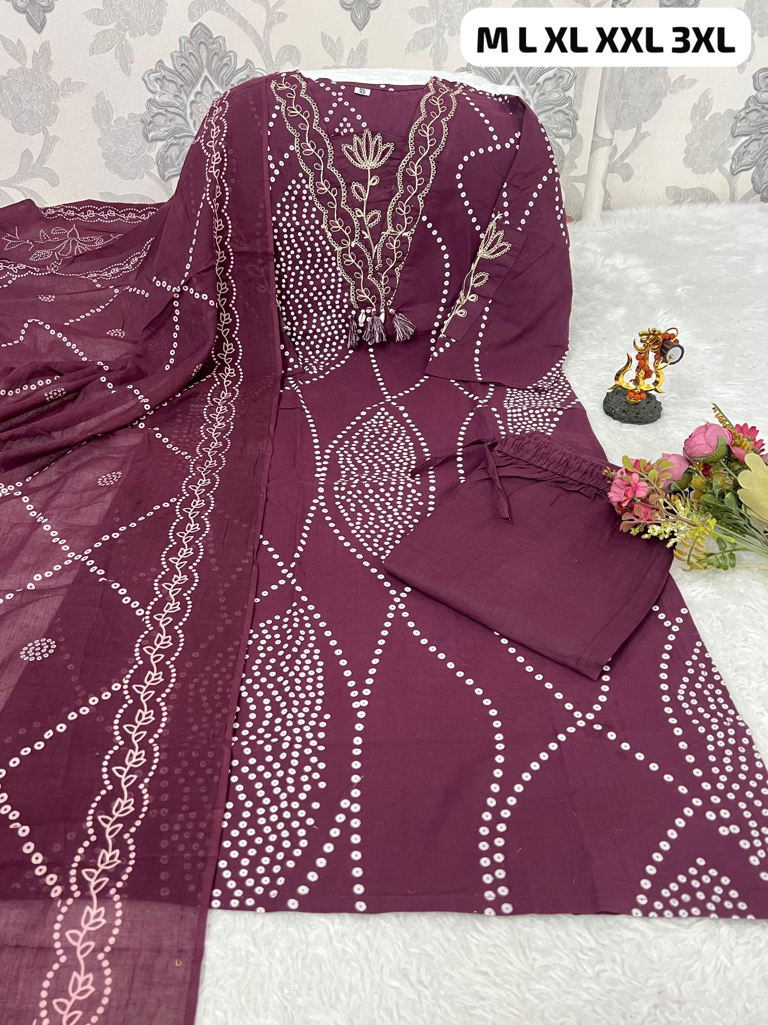 NEW ARRIVAL ✨ Elegant Bandhani Kurta Set — Pure Cotton with Dupatta