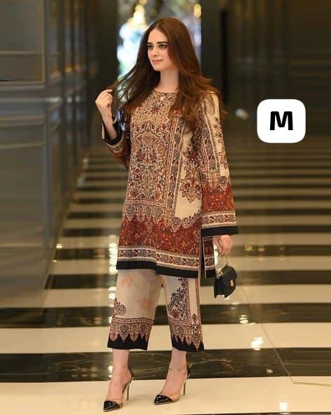 Designer Co-Ords Set – Pure Natural Crepe with Digital Print & Chiffon Dupatta