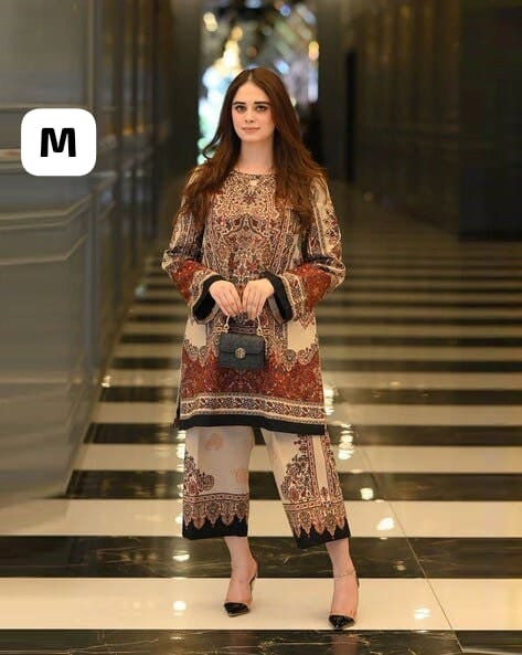 Designer Co-Ords Set – Pure Natural Crepe with Digital Print & Chiffon Dupatta