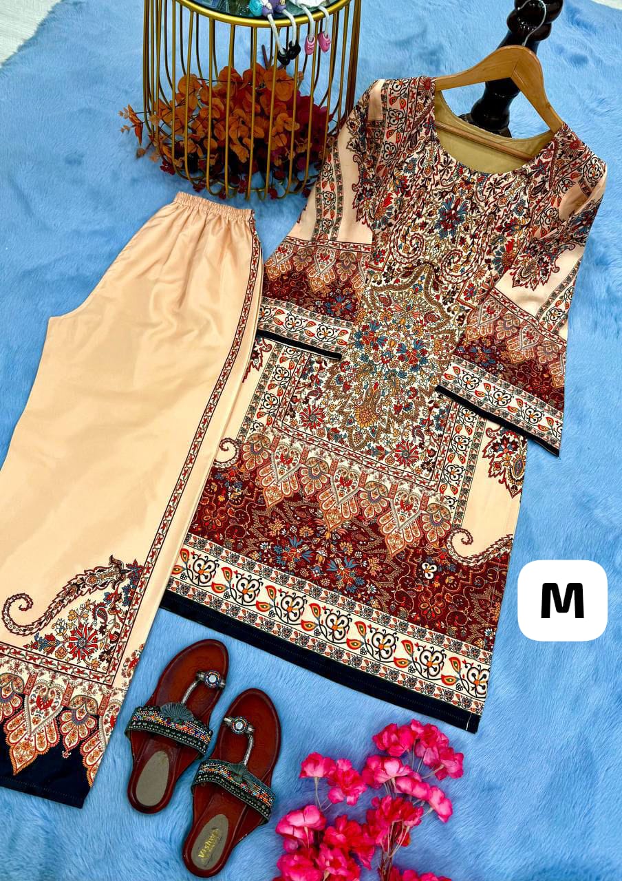 Designer Co-Ords Set – Pure Natural Crepe with Digital Print & Chiffon Dupatta