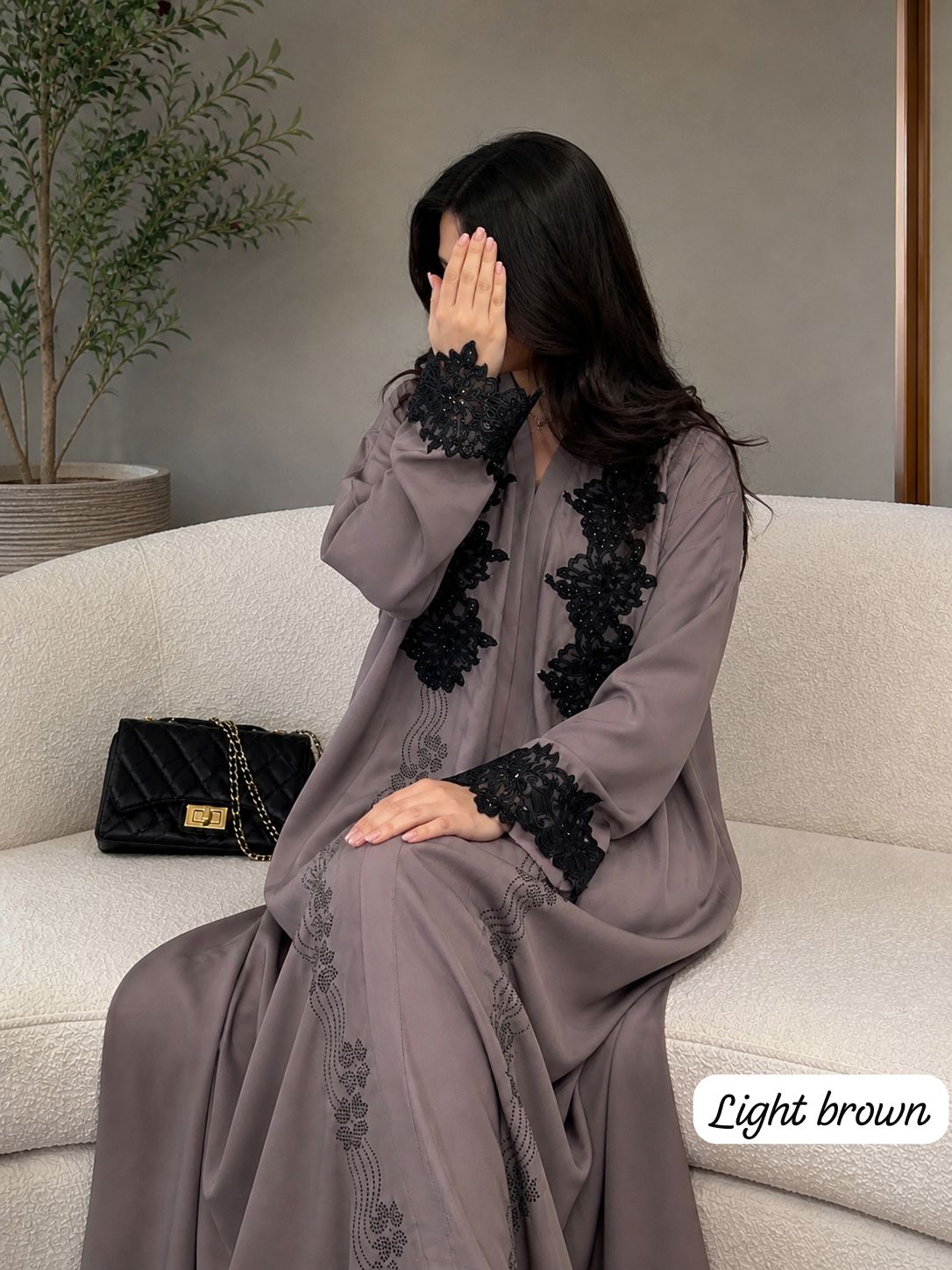 Imported TikTok Fabric Fancy Lace Diamond Work Front Close Burqa with Black Dupatta
