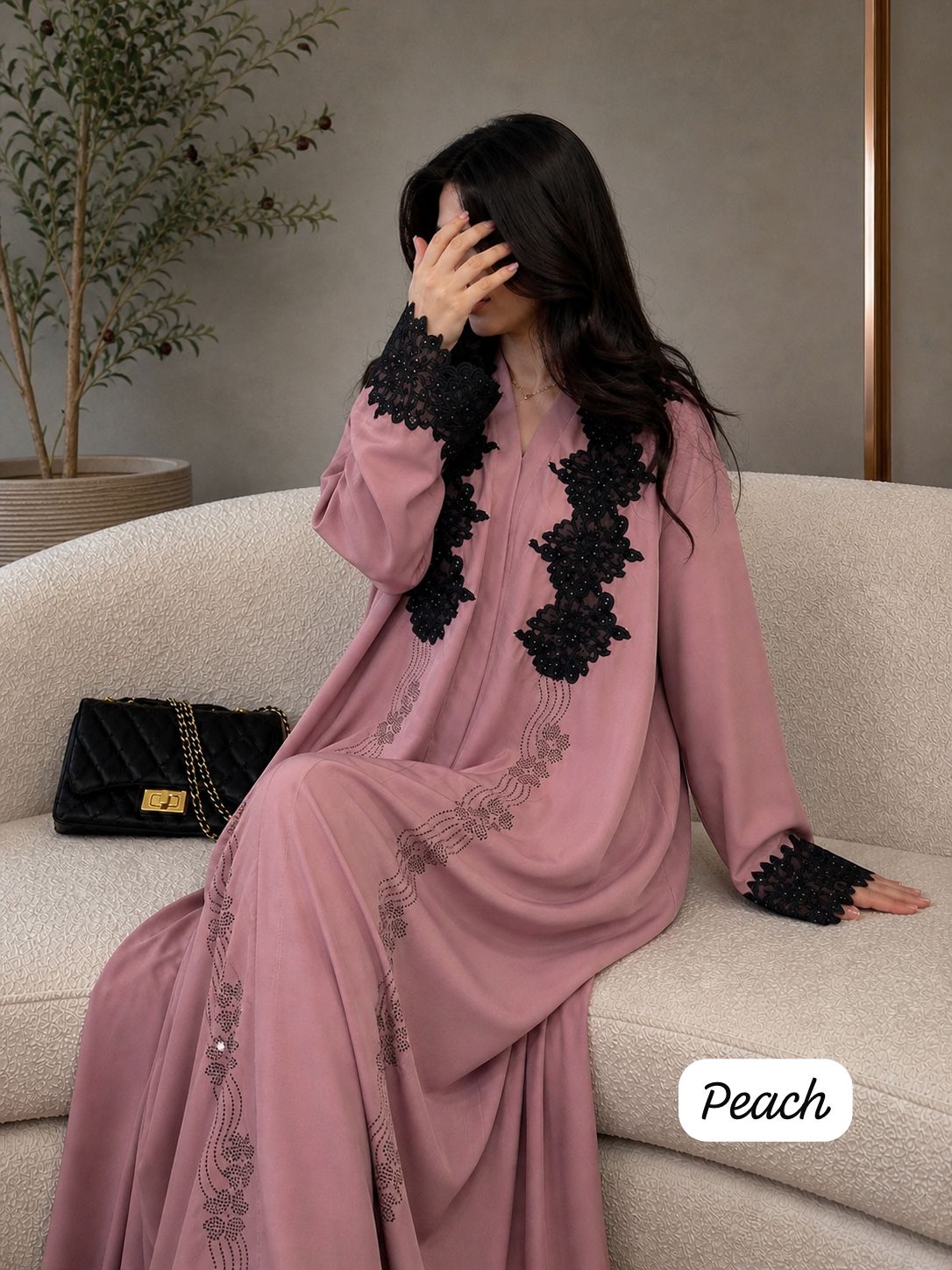 Imported TikTok Fabric Fancy Lace Diamond Work Front Close Burqa with Black Dupatta