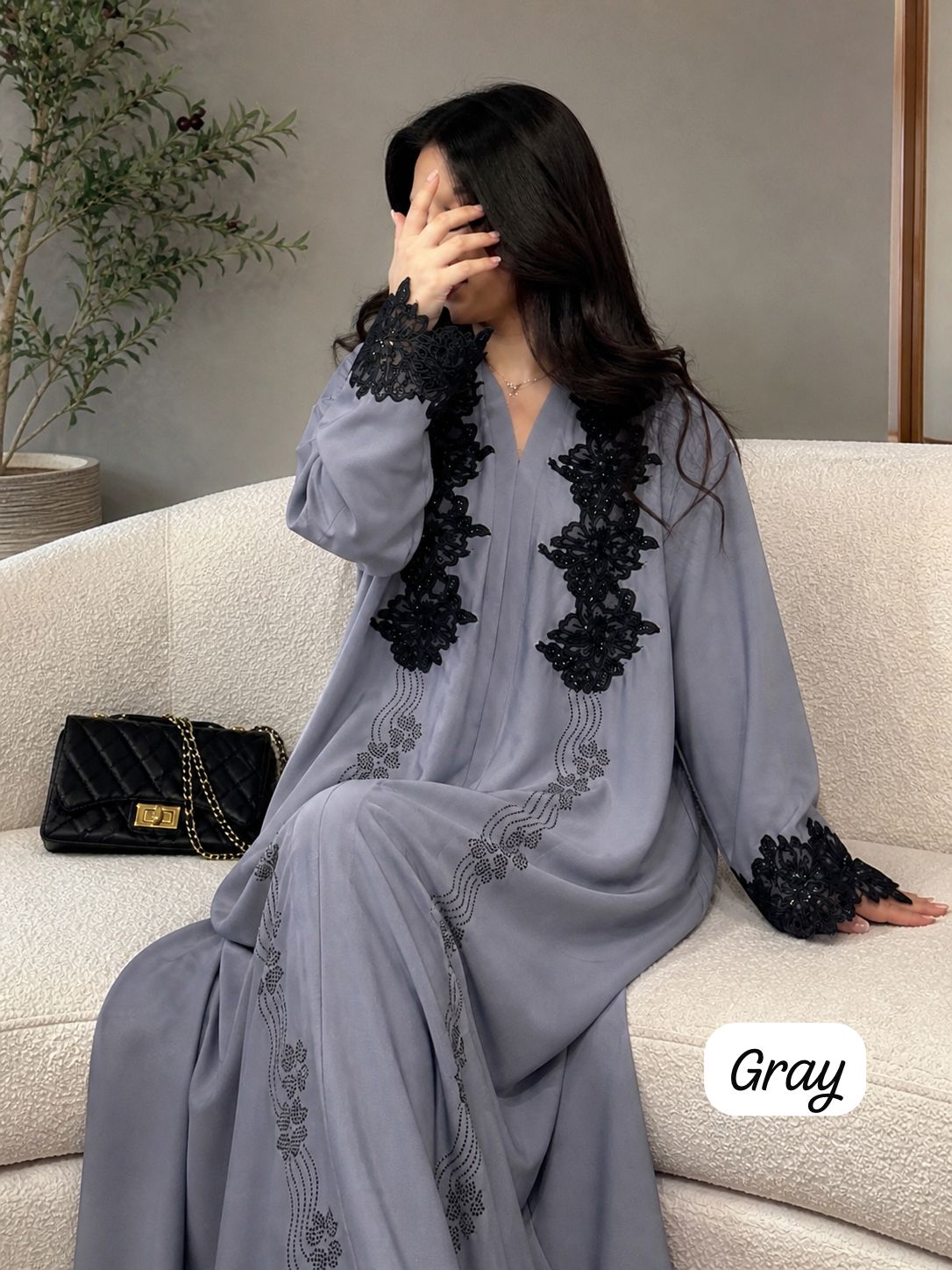Imported TikTok Fabric Fancy Lace Diamond Work Front Close Burqa with Black Dupatta