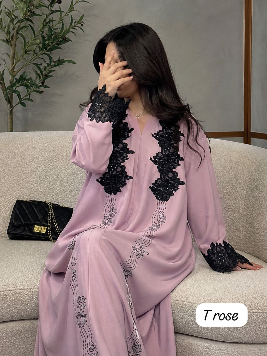 Imported TikTok Fabric Fancy Lace Diamond Work Front Close Burqa with Black Dupatta